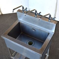 【ヤ取終了6/29】≪yt1313ジ≫ ステンレス製 業務用 1槽シンク バックガード付き 幅60cm 奥行45cm カクダイ単水栓3口付属 現状品 60504-13