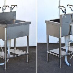 【ヤ取終了6/29】≪yt1313ジ≫ ステンレス製 業務用 1槽シンク バックガード付き 幅60cm 奥行45cm カクダイ単水栓3口付属 現状品 60504-13