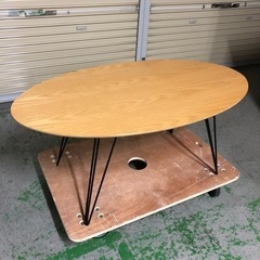 楕円 ローテーブル 木天板 鉄脚