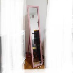 美品 スタンドミラー ピンク 家具 ミラー/鏡