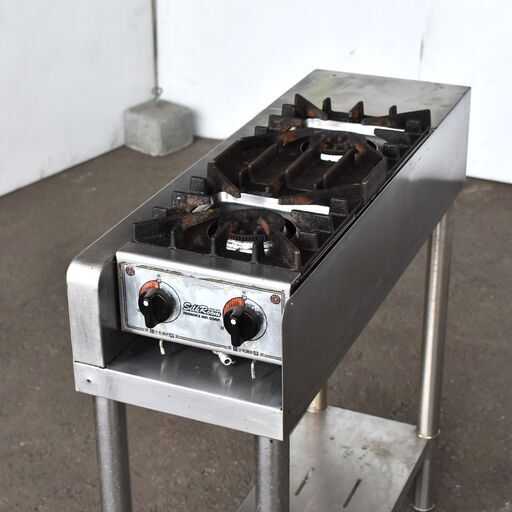 【ヤ取】≪yt1314ジ≫ 山岡金属工業 SILK ROOM 業務用2口コンロ スペースガッツ SK-55G？ 架台付属 ① 幅25cm/奥行75cm ガス不明 2018年製造 製造番号/18.07-00248 動作未確認/現状品 60323-07