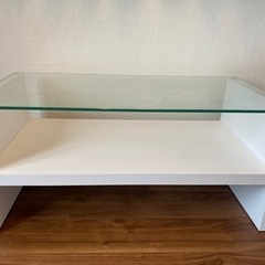 白　ガラス　ローテーブル