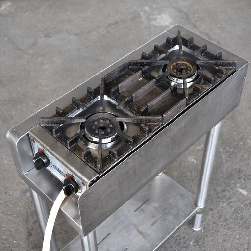 【ヤ取終了9/11】≪yt1316ジ≫ 山岡金属工業 SILK ROOM 業務用2口コンロ スペースガッツ SK-55G？ 架台付属 ③ 幅25cm/奥行60cm ガス不明 2018年製造 製造番号/18.07-00237 動作未確認/現状品 60323-09