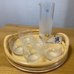 未使用品【昭和レトロ】籐　トレー・冷茶グラスセット
