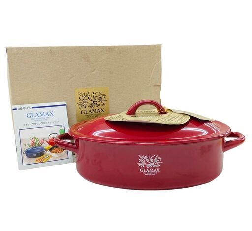 【REGASTOCK川崎店】【未使用品】GLAMAX 蓋付き ホーロー鍋 28×20cm 3.1L LG-280P RED レッド