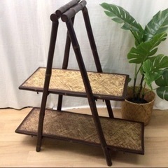 S17319【シェルフ】竹製 ディスプレイ 棚 飾り棚 