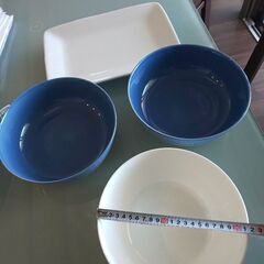 【大きめお皿セット】白い大鉢 青い大鉢2 白い平皿
