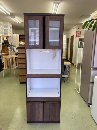 【リサイクルショップ　ピカソ　小松原】幅60 ホワイト/ダークブラウン レンジ台 食器棚 ダイニングボード レンジボード★3868★