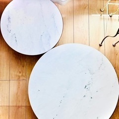 【極美品】大理石柄センターテーブル サイドテーブル 大理石柄 ホワイト