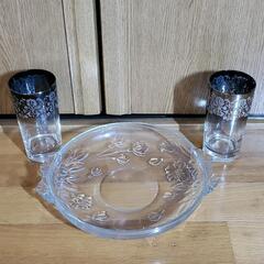 ガラス皿　中皿　1枚　&　グラス　ガラス　2個　　食器セット