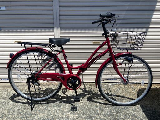 【新品★未使用】　ママチャリ　オートライト　 26インチ　シマノ製6段変速 ロゼ