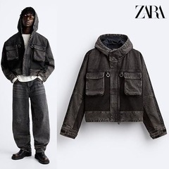 ZARA コントラストフード付きデニムジャケットを探してま…