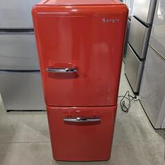 エディオン　149L 2ドア冷凍冷蔵庫 レッド レトロ調　ANG...
