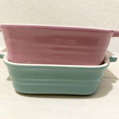 グラタン皿　ぺア　ピンク　ブルーグリーン