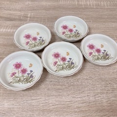 昭和レトロ❣️小皿　5枚セット　花柄　蝶々　ナチュラル　プレート　金彩