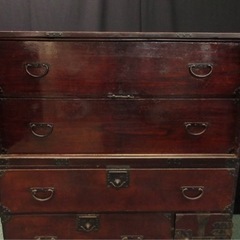 MD163【時代箪笥】欅 装飾 重厚金具 箪笥 半月環取手 