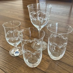 [ドイツ製]サンドブラストガラス　コップ、グラス一式