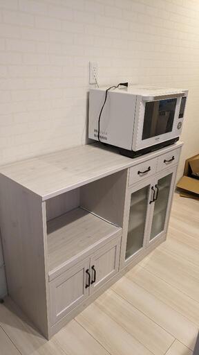 レンジボード 食器棚　幅120cm　LUK80-120L　ホワイトオーク　木目調
