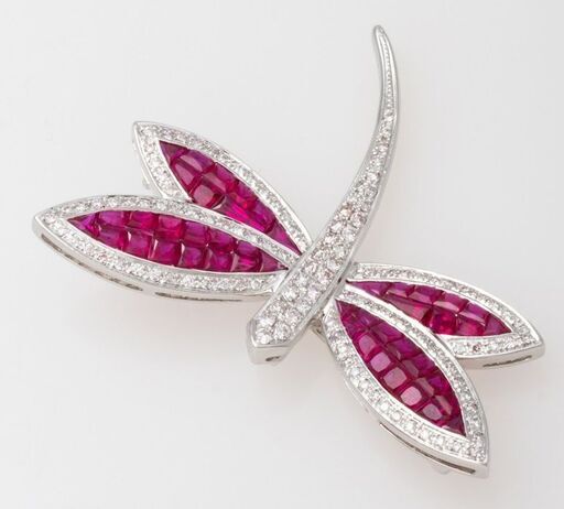 750WG ルビー・ダイヤモンド ブローチ(ペンダント兼用) トンボモチーフ 品番b22-352 750WG ルビー・ダイヤモンド ブローチ(ペンダント兼用) トンボモチーフ