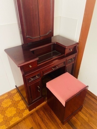 三面鏡】ドレッサー 椅子付き 紫檀 レトロ