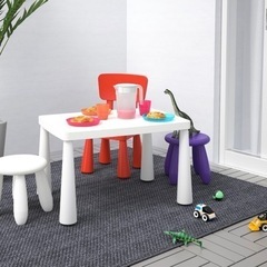 IKEA MAMMUT マンムット テーブル&チェアセット ホワ...