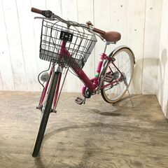 自転車 26インチ 6段変速 ピンク ライト カゴ ベル 鍵付き...