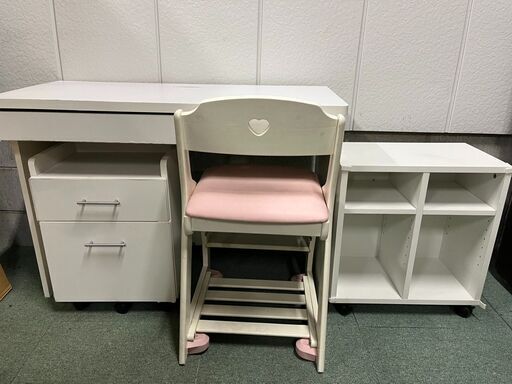 コイズミファニテック 勉強机 学習机 袖机 椅子 収納ラック 4点セット 白 ② 幅100cm×奥行45cm×高さ72cm