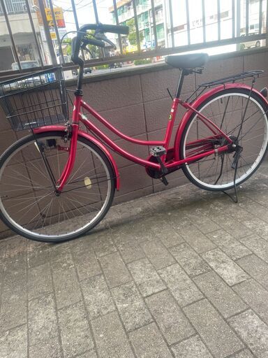 リサイクルショップどりーむ荒田店　No1249 自転車　シティサイクル　２６インチ　赤　大きな前カゴ付き♪　ライト付き♪
