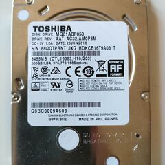 2.5インチTOSHIBA HDD500GB「正常」判定