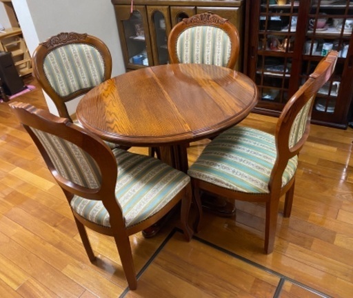 アンティークダイニング5点セット伸長式90cm~130cm Used