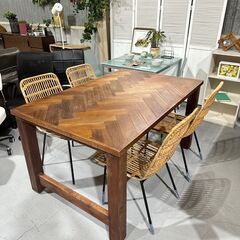 ☆ダイニングセット 4人用☆ ウッドテーブル ヘリンボーン 南国 