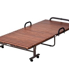 折り畳みベッド2台セット　すのこベッド　省スペース　キャスター付き(ブラウン/シングル2台)