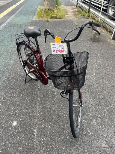 リサイクルショップどりーむ天保山店　No1181　自転車　ママチャリ　赤色　24インチ　カギ付き　LEDライト付き