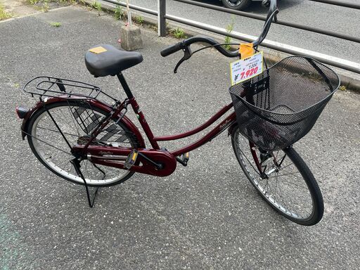 リサイクルショップどりーむ天保山店　No1181　自転車　ママチャリ　赤色　24インチ　カギ付き　LEDライト付き
