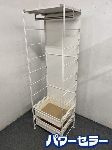 MUJI/無印良品 スチールユニットシェルフ 幅55 帆布×2 バックパネル×3 棚×2 バスケット×2 ハンガー×1 補強×1 中古家具 店頭引取歓迎 R8332