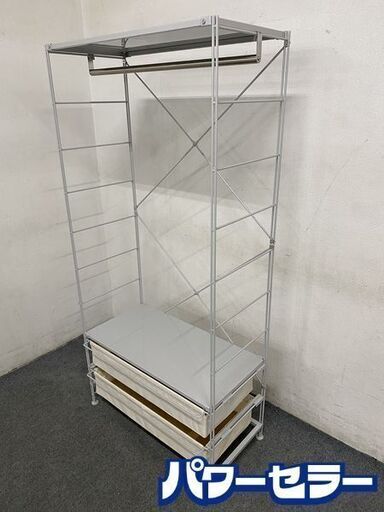 MUJI/無印良品 スチールユニットシェルフ 幅84 帆布×2/クロスバー×2 棚×2 バスケット×2 ハンガー×1 補強×1 中古家具 店頭引取歓迎 R8340