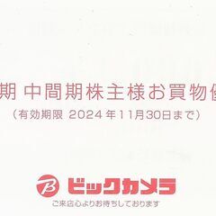 「ビックカメラ　株主様お買い物優待券　2,000円　2024年1...