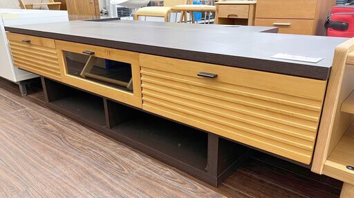 札幌 東区 テレビボード テレビ台 天然木 横160×高さ43×奥行47cm 収納 ケーブル用穴付き 引き出し付き ブラウン 家具