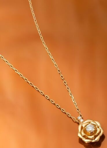 K18PG ダイヤモンド ネックレス (ローズモチーフ) 品番n22-354