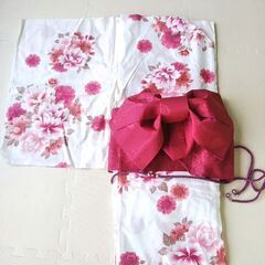 レディース 浴衣 牡丹 八重桜 白 ピンク 赤