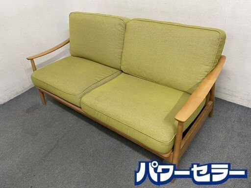 KEYUCA/ケユカ タビー/Tabby 2人掛けソファ 羽毛クッション 北欧スタイル ファブリック グリーン 中古家具 店頭引取歓迎 R8331