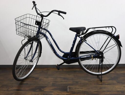 【9/14取引終了】≪H048ジ限≫  maruishi/丸石サイクル 自転車/ママチャリ MILD FWS26MDPZ 26インチ LEDライト 角ワイヤーカゴ ブルー系 変速無し 通勤/通学