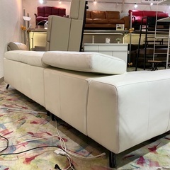 大型カウチソファ 本革 W275cm ホワイト 可動式ヘッドレスト