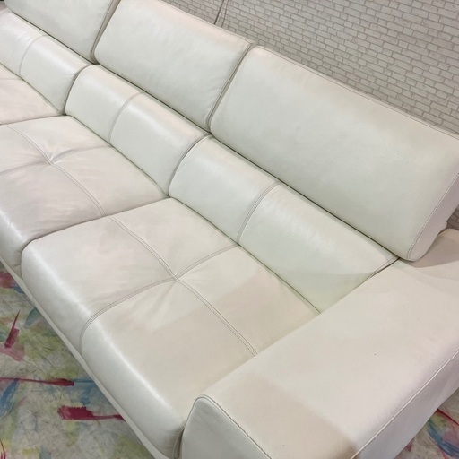 大型カウチソファ 本革 W275cm ホワイト 可動式ヘッドレスト Siifa可動