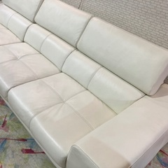 大型カウチソファ 本革 W275cm ホワイト 可動式ヘッドレスト