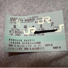 【ネット決済・配送可】5月29日チケット 高崎-金沢新幹線/鉄道切符 