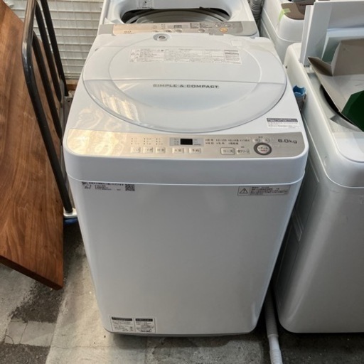 K2405-724 SHARP 全自動電気洗濯機 ES-GE6B-W 2018年製 6kg 動作確認済み 排水ホース差込口無し キズ汚れ有り