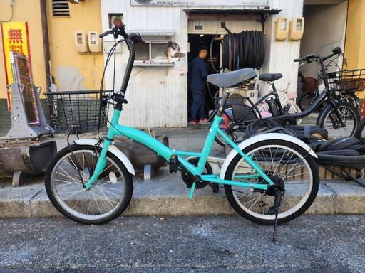 折りたたみ自転車　２０インチ　6変速　カゴ　付き　青　配達可能