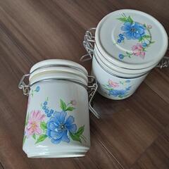 シュガーポット　保存容器 花柄 陶器 2個セット 昭和レトロ