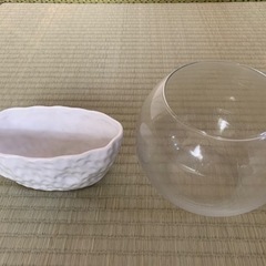花器 ガラス 陶器 2個セット